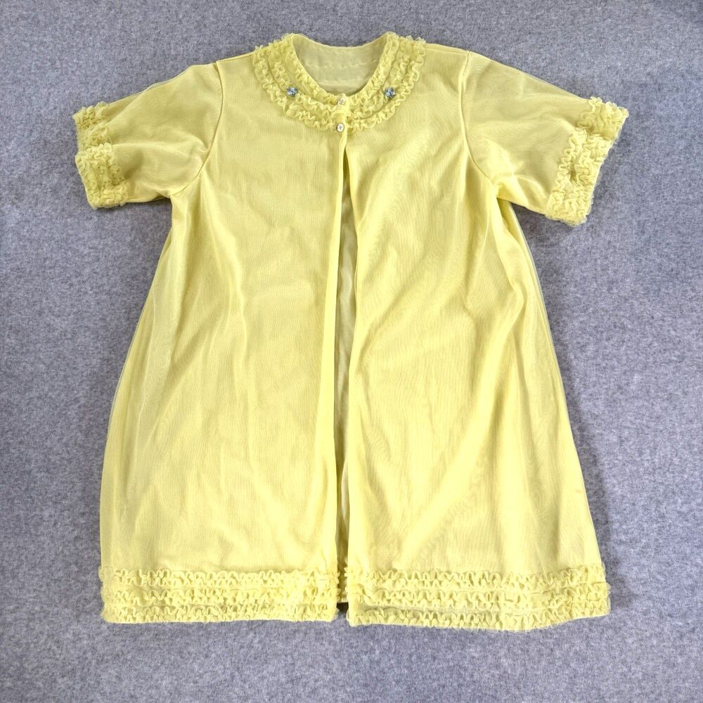 VTG 60s 70s Sheer Chiffon Babydoll Nightgown Robe Ruffle Short Sleeve Lingerie